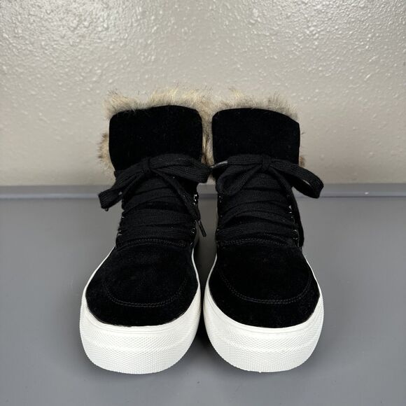Soda Brand Women's Faux Fur Black Suede‎ Bootie Sneakers Women's Size 7 - Picture 5 of 11